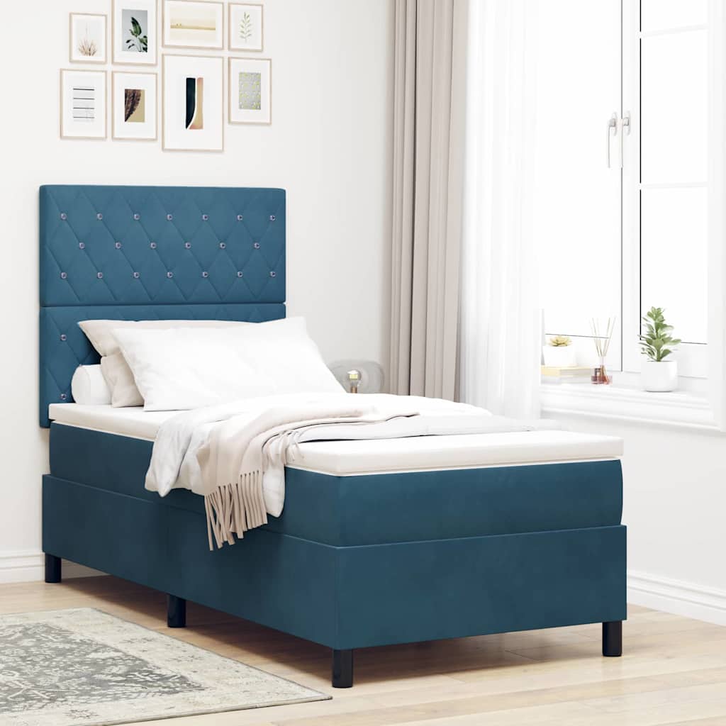 LED Boxspringbett mit Matratze Dunkelblau 90 x 190 cm Samt