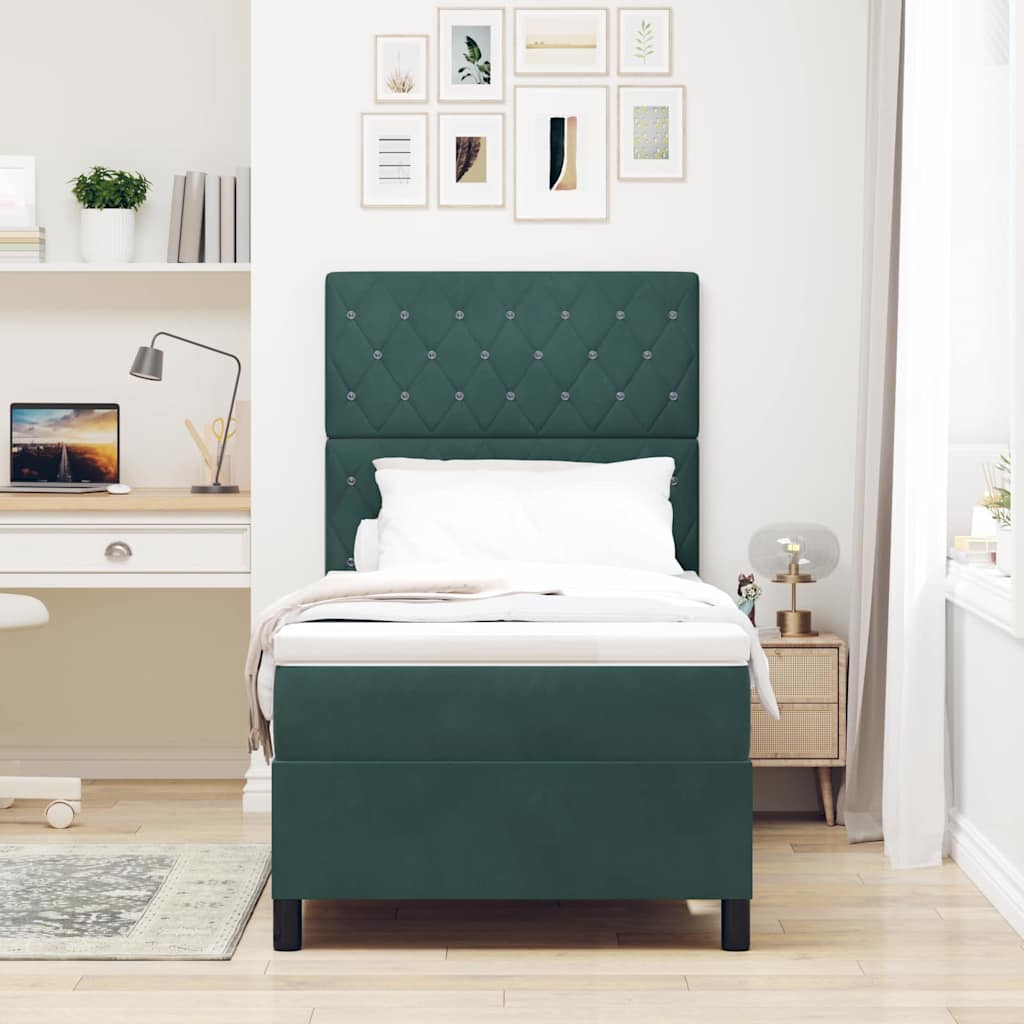 LED Boxspringbett mit Matratze Dunkelgrün 90 x 200 cm Samt