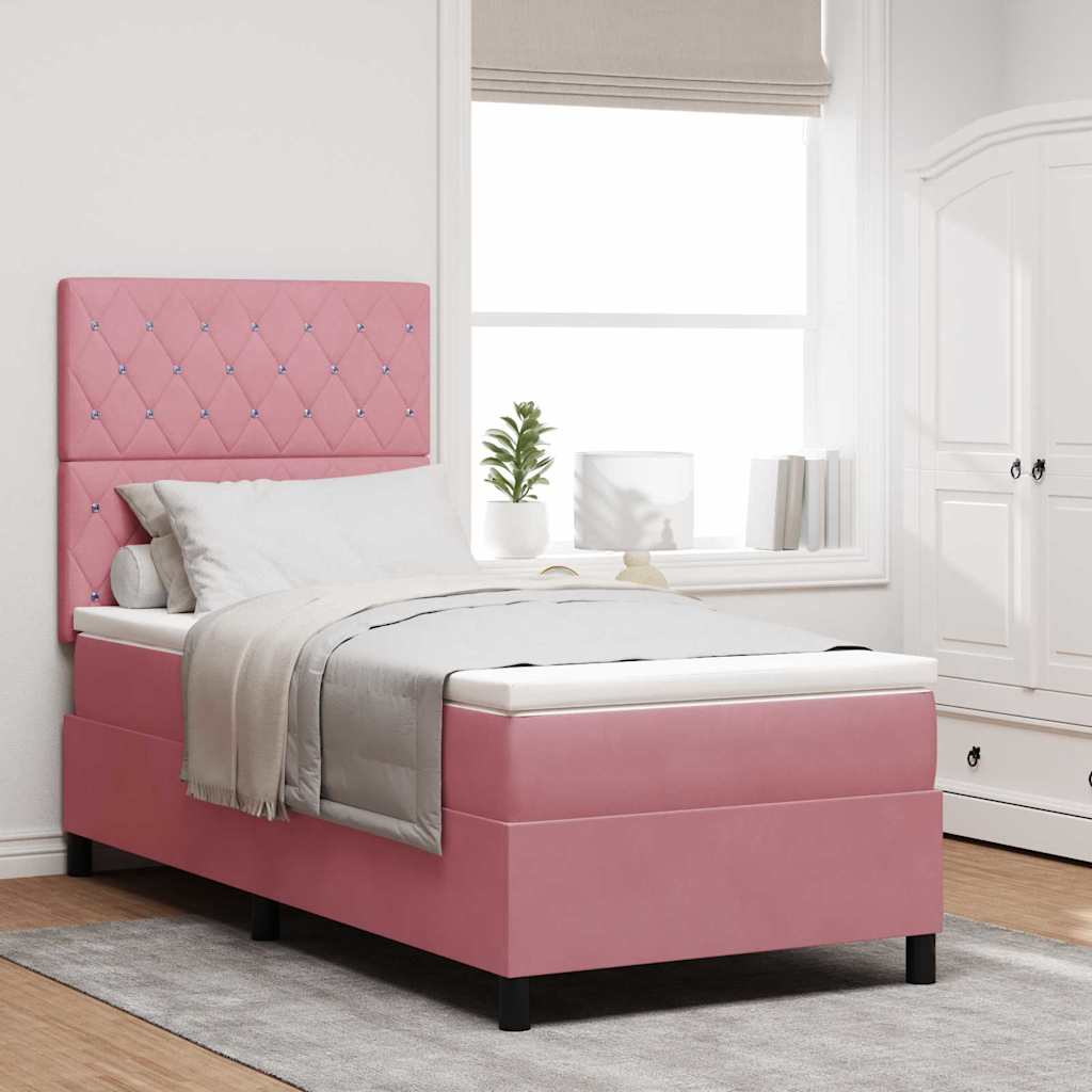 LED Boxspringbett mit Matratze Rosa 100 x 200 cm Samt