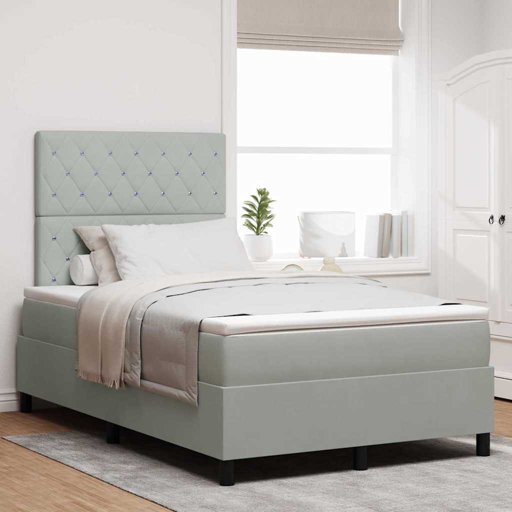 LED Boxspringbett mit Matratze Hellgrau 120 x 200 cm Samt