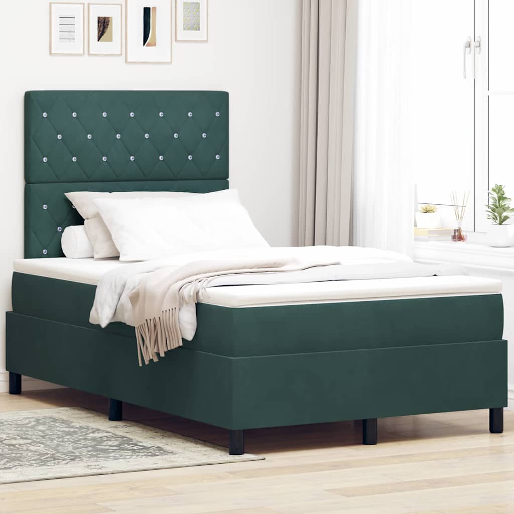 LED Boxspringbett mit Matratze Dunkelgrün 120 x 200 cm Samt