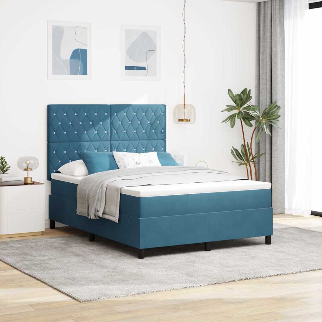 LED Boxspringbett mit Matratze Dunkelblau 160 x 200 cm Samt