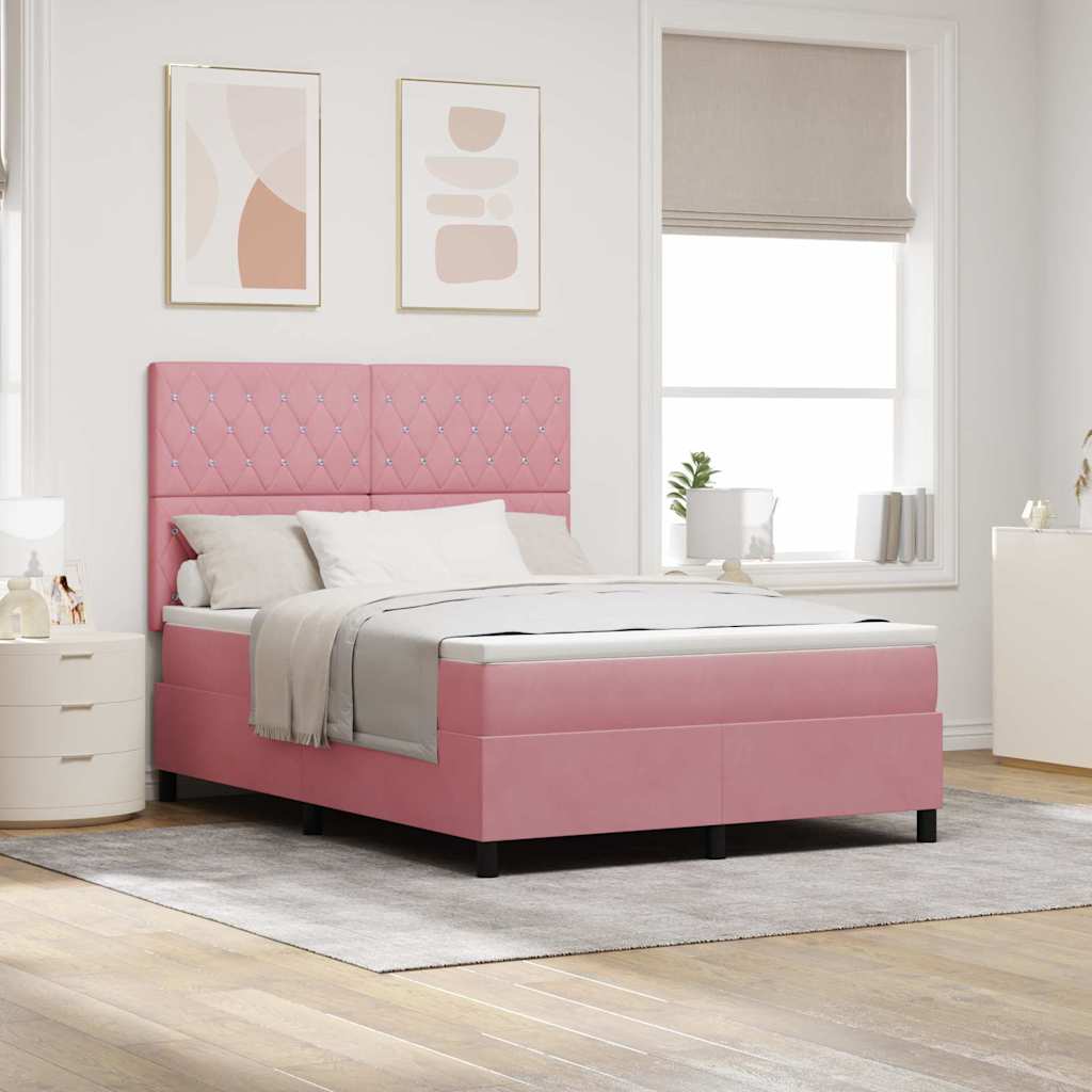 LED Boxspringbett mit Matratze Rosa 160 x 200 cm Samt