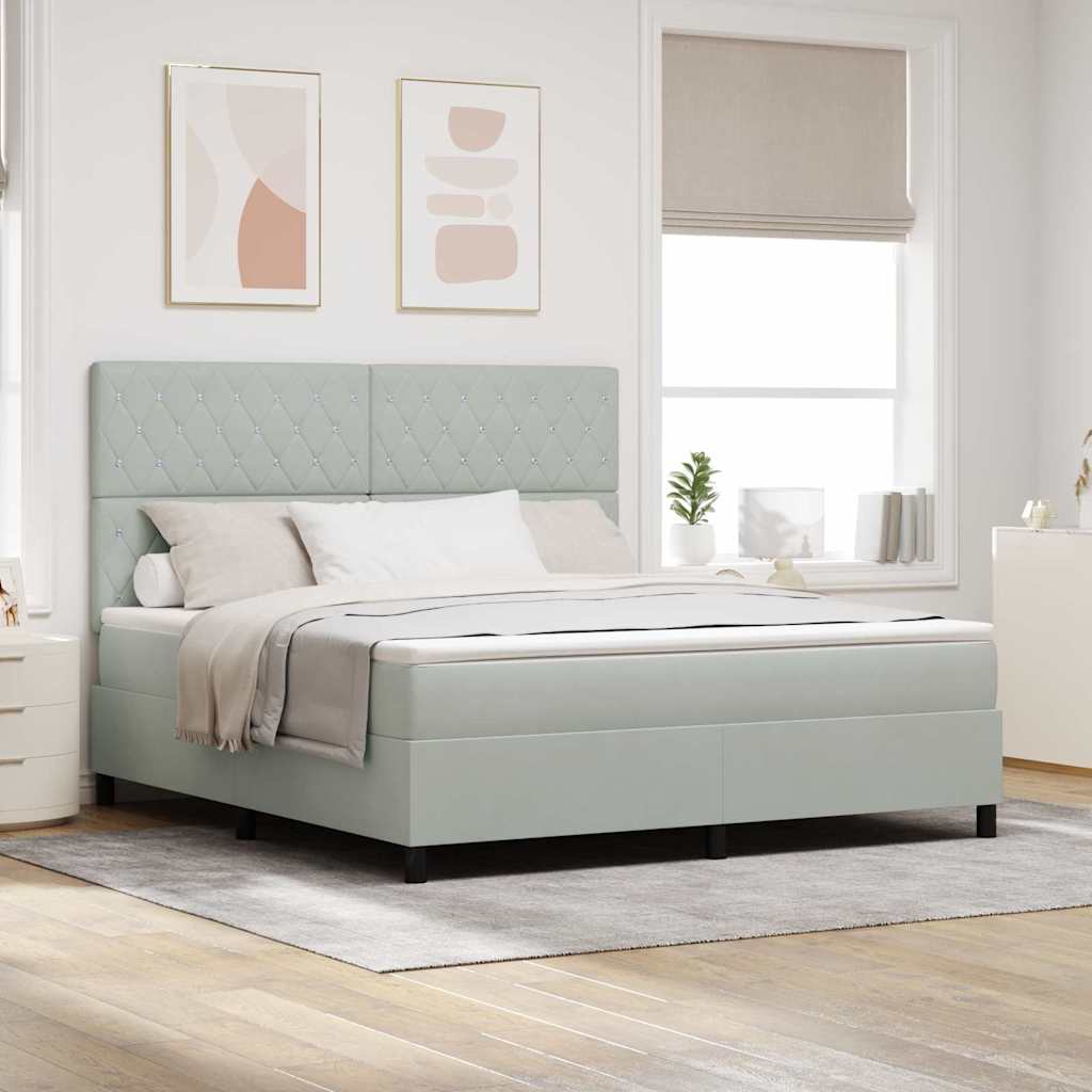 LED Boxspringbett mit Matratze Hellgrau 180 x 200 cm Samt