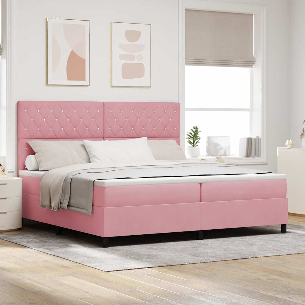 LED Boxspringbett mit Matratze Rosa 200 x 200 cm Samt