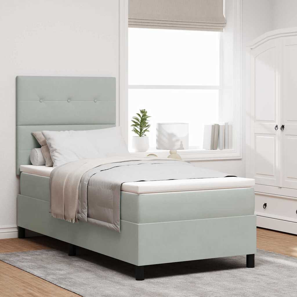 LED Boxspringbett mit Kopfteil Hellgrau 90 x 190 cm Samt