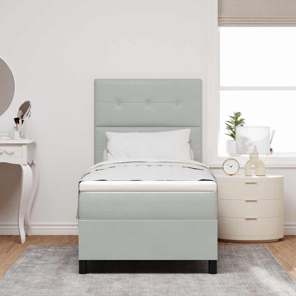 LED Boxspringbett mit Kopfteil Hellgrau 100 x 200 cm Samt