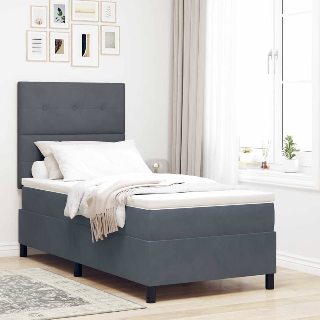 LED Boxspringbett mit Kopfteil Dunkelgrau 100 x 200 cm Samt