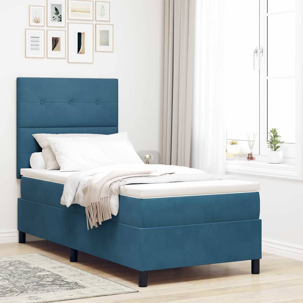 LED Boxspringbett mit Kopfteil Dunkelblau 100 x 200 cm Samt