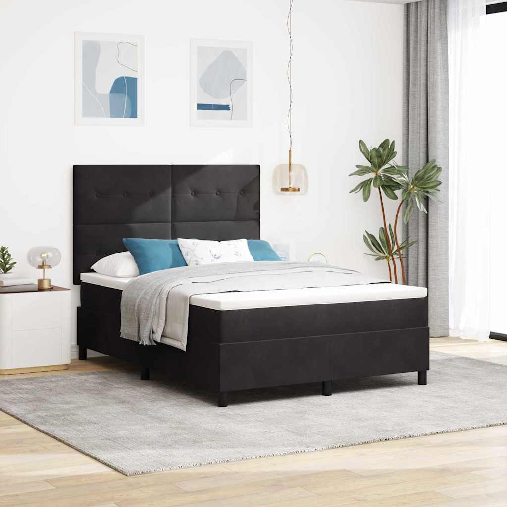 LED Boxspringbett mit Kopfteil Schwarz 160 x 200 cm Samt