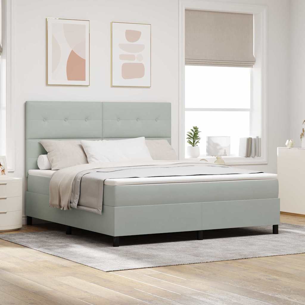 LED Boxspringbett mit Kopfteil Hellgrau 180 x 200 cm Samt
