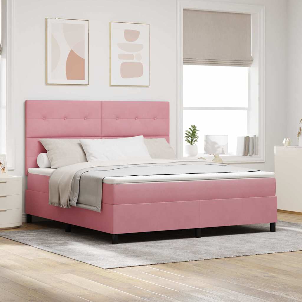 LED Boxspringbett mit Kopfteil Rosa 180 x 200 cm Samt
