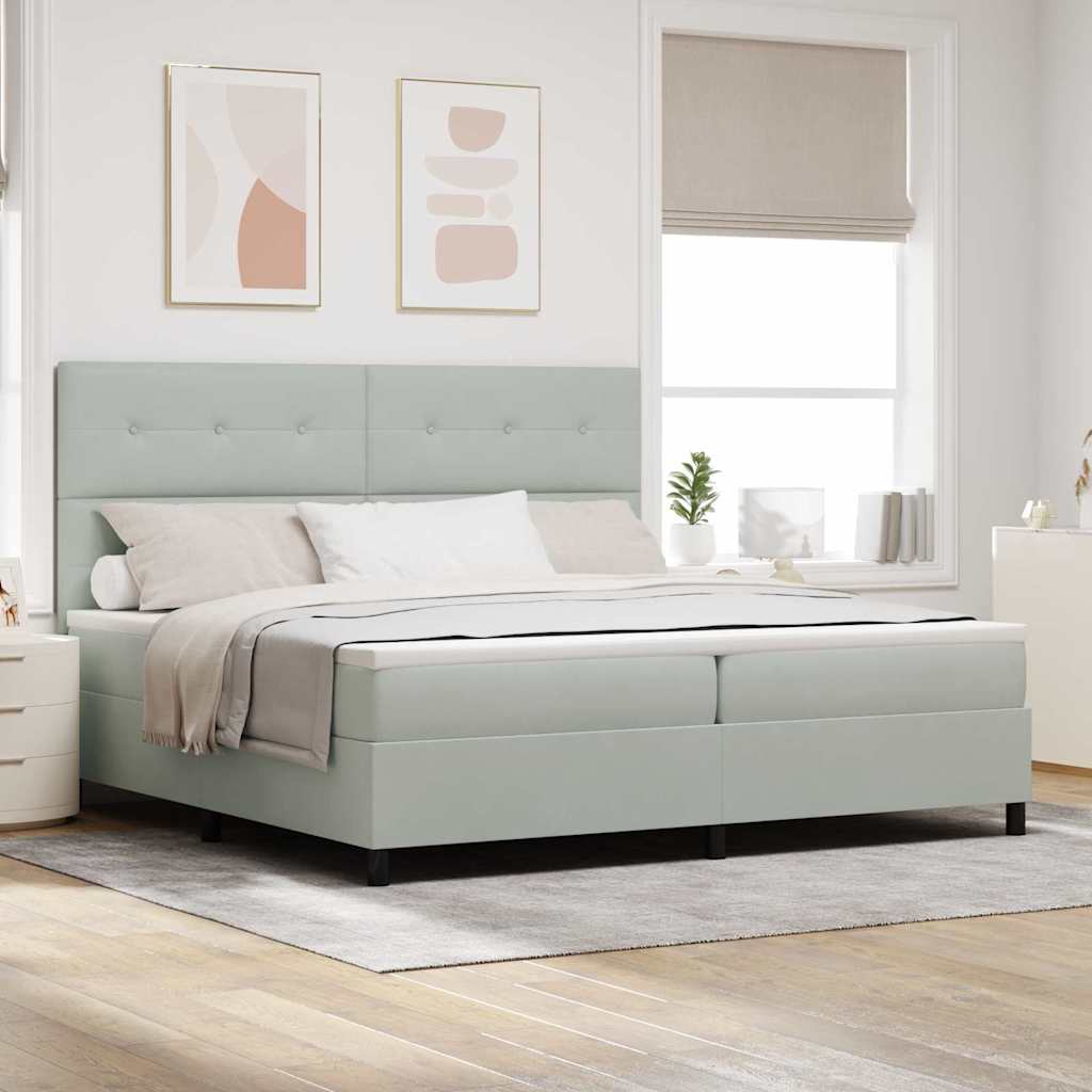 LED Boxspringbett mit Kopfteil Hellgrau 200 x 200 cm Samt