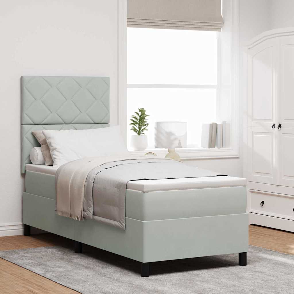 LED Boxspringbett mit Kopfteil Hellgrau 80 x 200 cm Samt