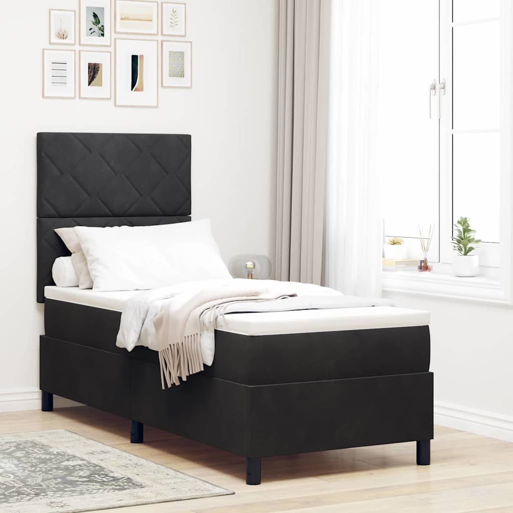 LED Boxspringbett mit Kopfteil Schwarz 80 x 200 cm Samt
