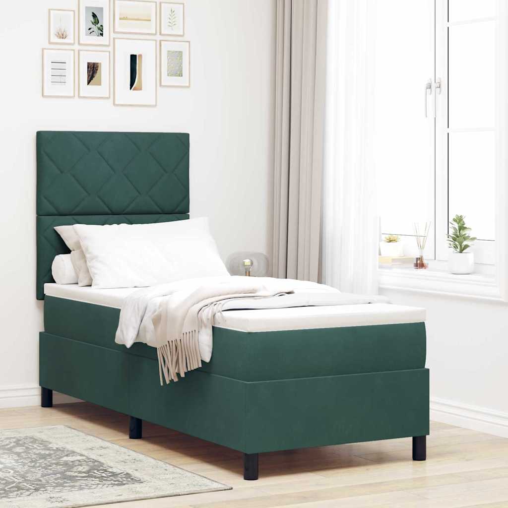LED Boxspringbett mit Kopfteil Dunkelgrün 80 x 200 cm Samt