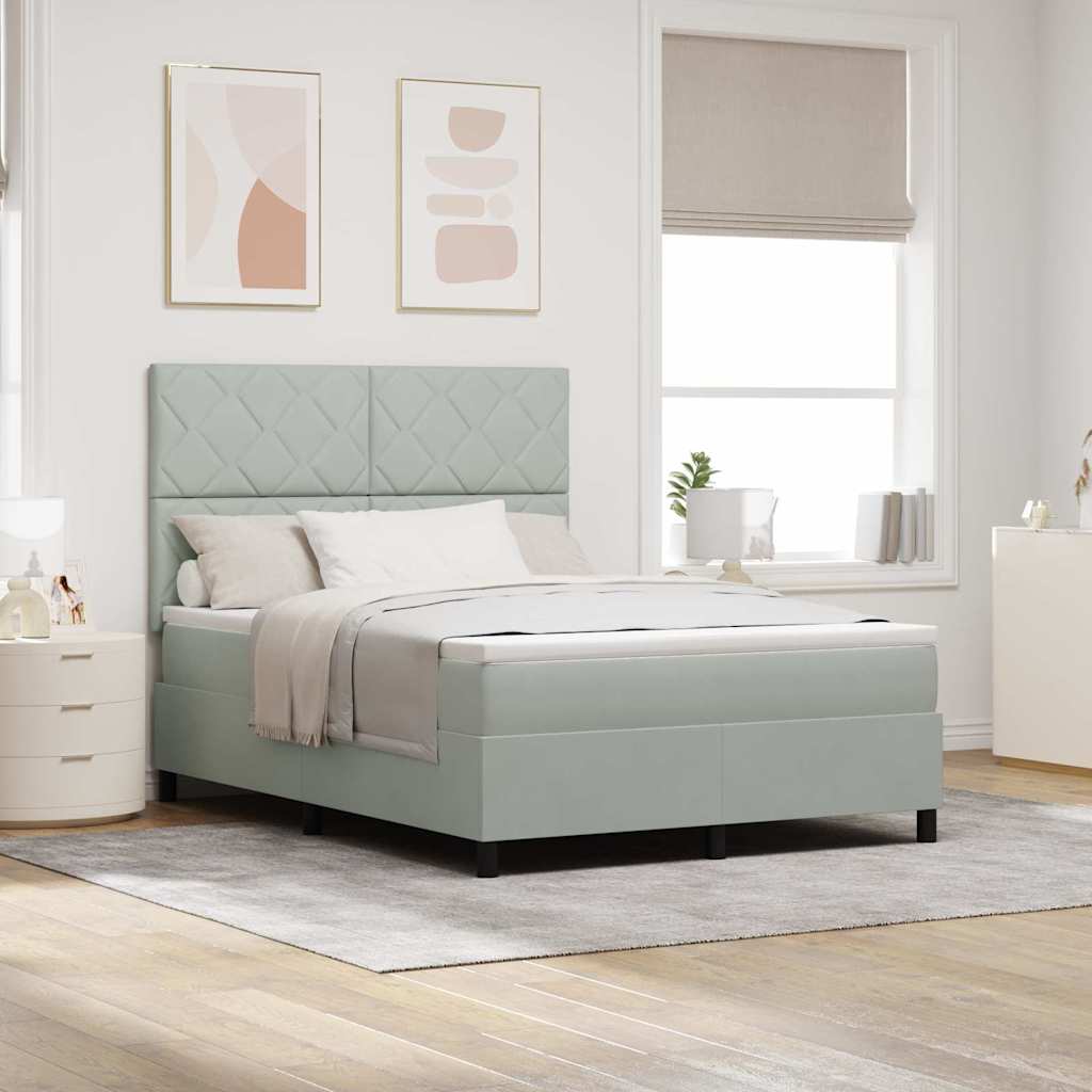 LED Boxspringbett mit Kopfteil Hellgrau 140 x 190 cm Samt