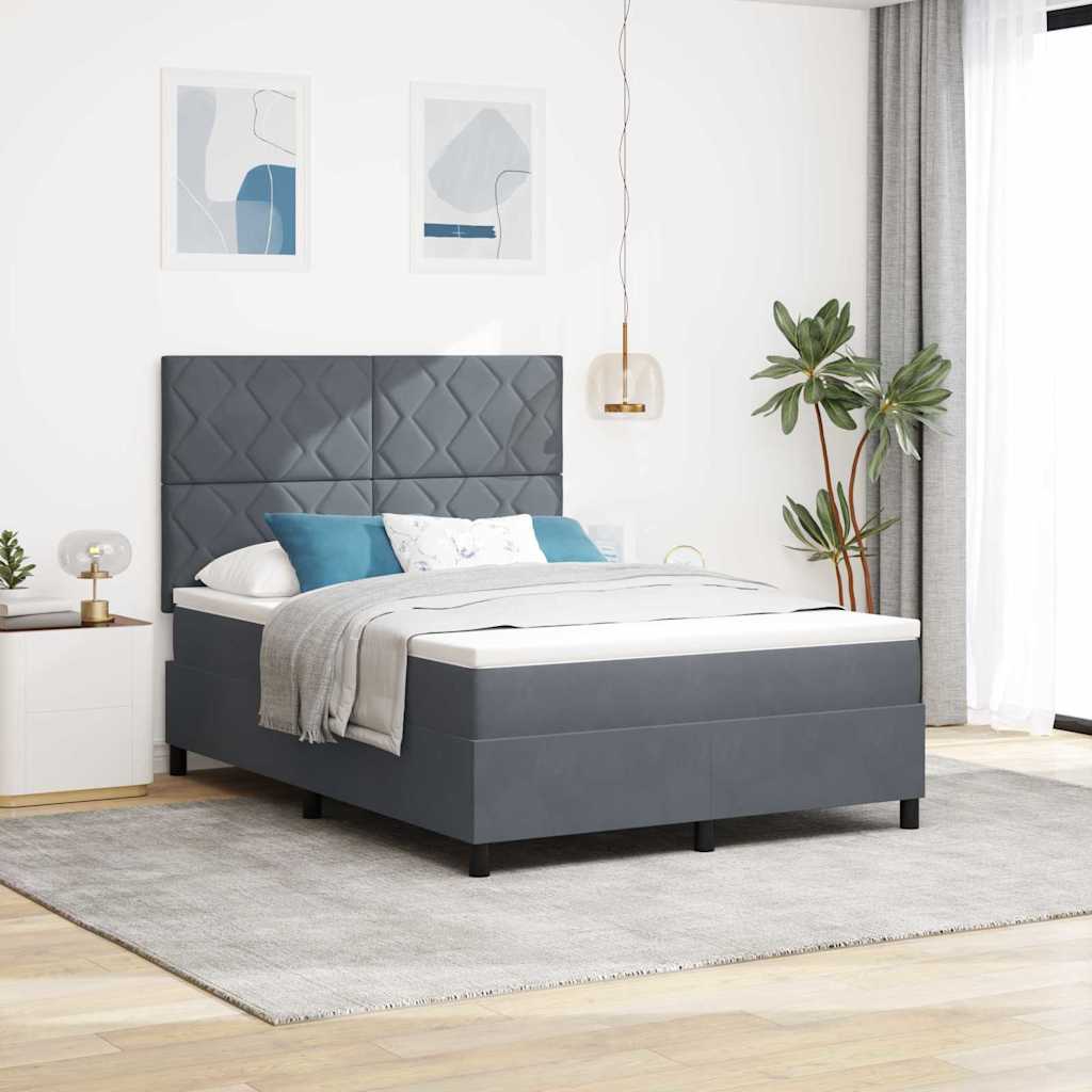 LED Boxspringbett mit Kopfteil Dunkelgrau 140 x 200 cm Samt