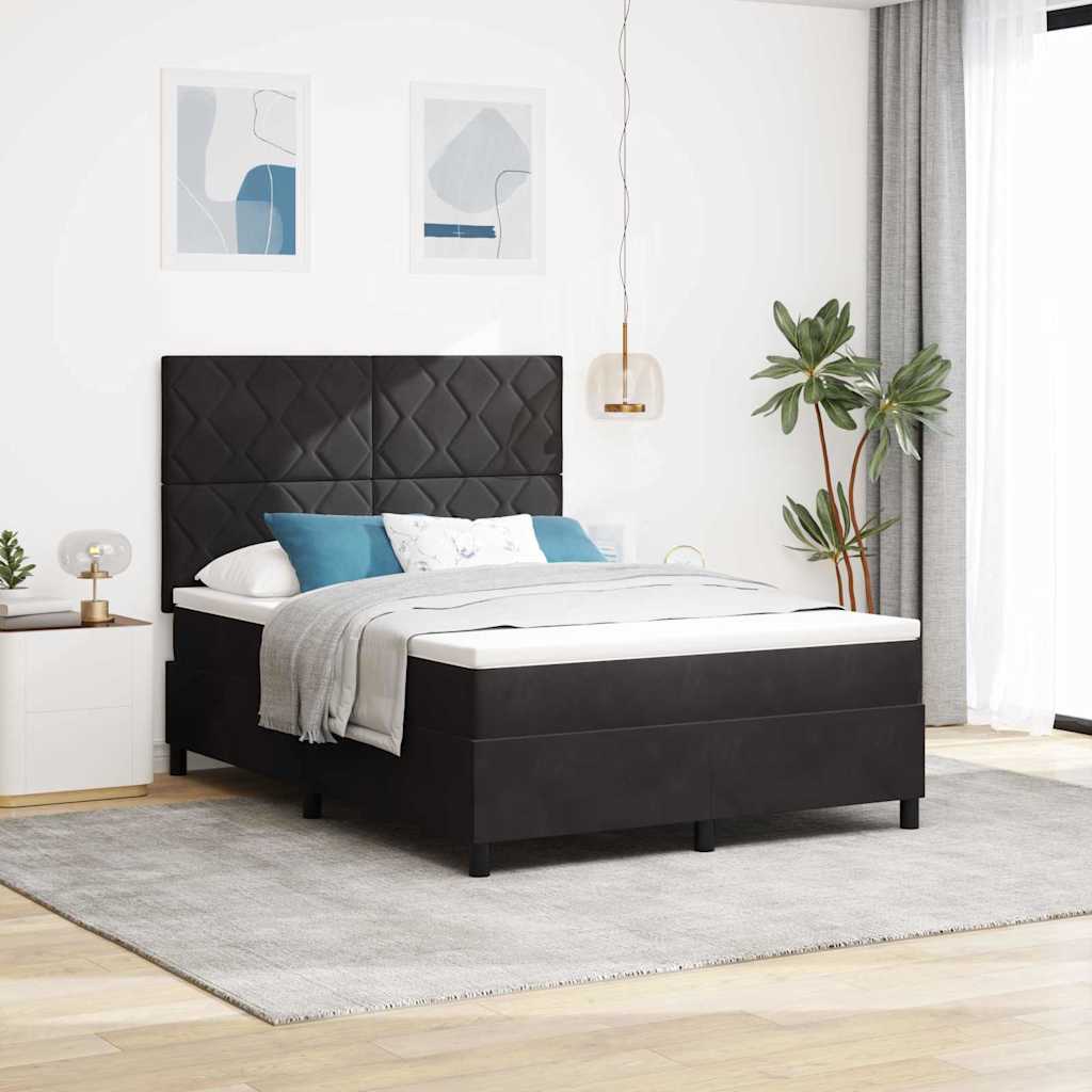 LED Boxspringbett mit Kopfteil Schwarz 140 x 200 cm Samt