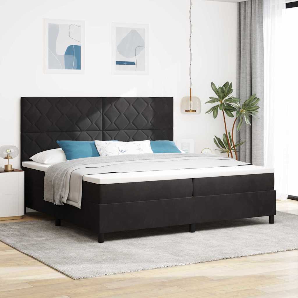 LED Boxspringbett mit Kopfteil Schwarz 200 x 200 cm Samt