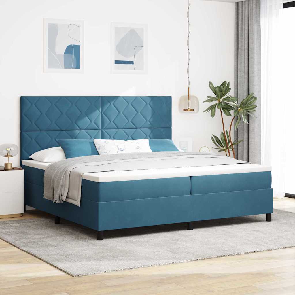LED Boxspringbett mit Kopfteil Dunkelblau 200 x 200 cm Samt