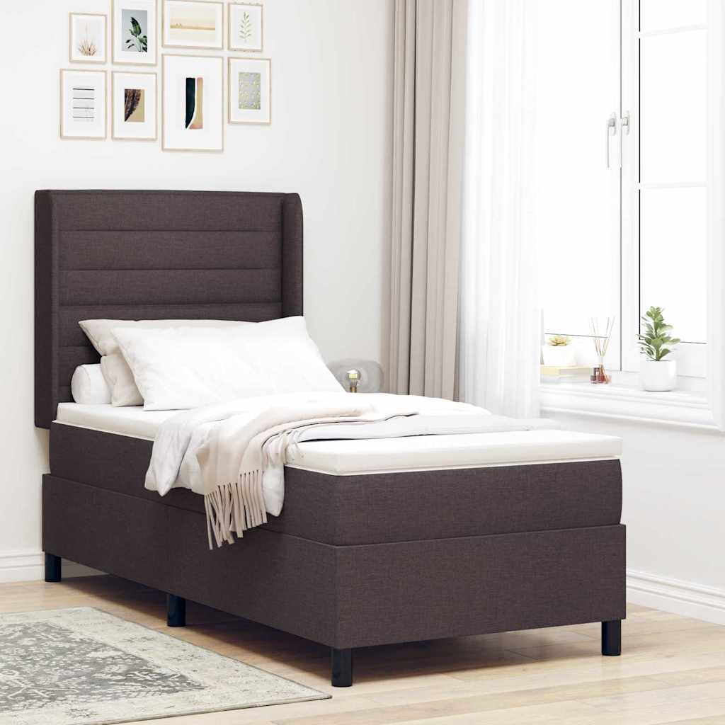 LED Boxspringbett mit Matratze Dunkelbraun 90 x 190 cm Stoff