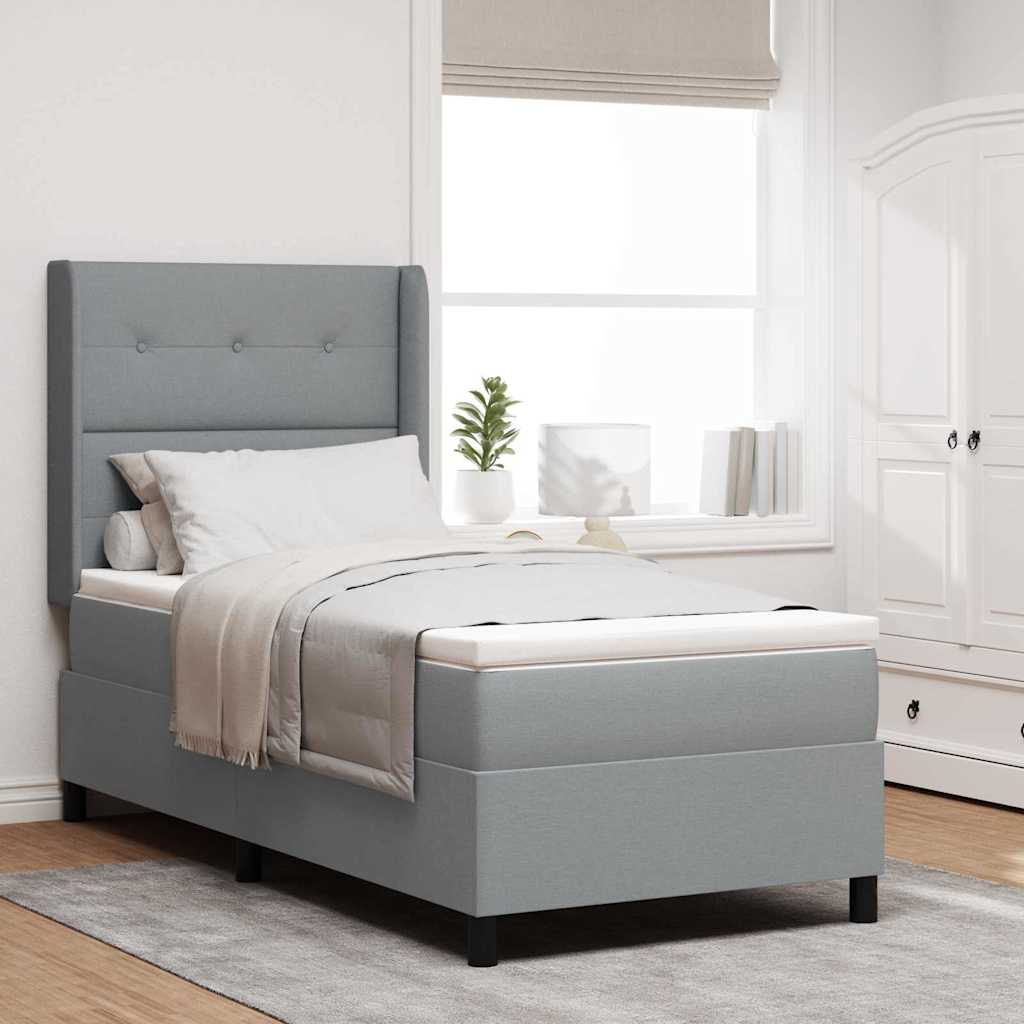 LED Boxspringbett mit Kopfteil Hellgrau 100 x 200 cm Stoff