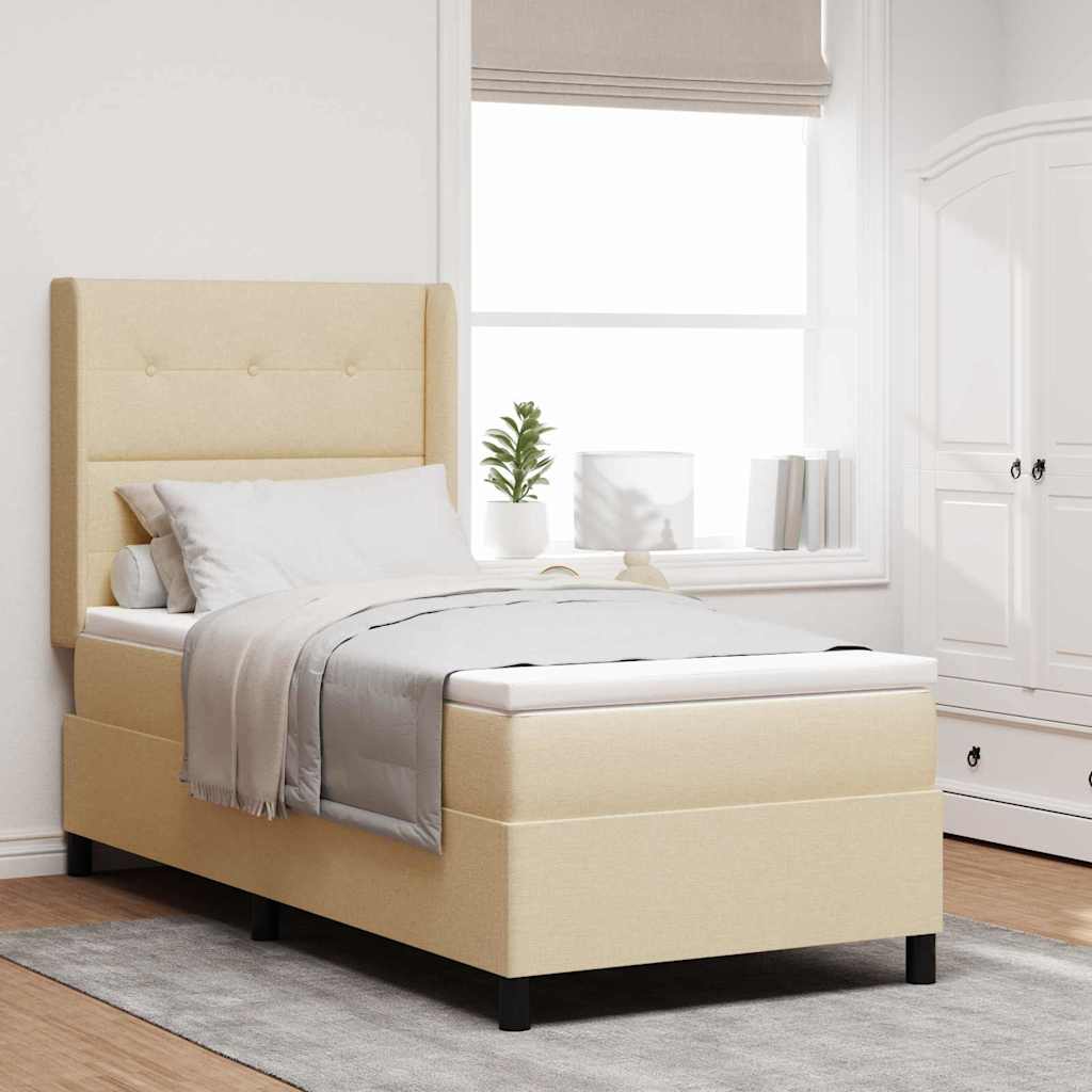 LED Boxspringbett mit Kissen Creme 100 x 200 cm Stoff