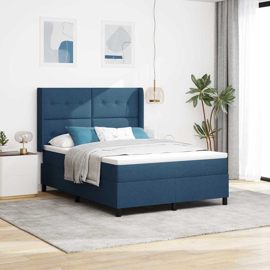 LED Boxspringbett mit Kopfteil Blau 140 x 190 cm Stoff