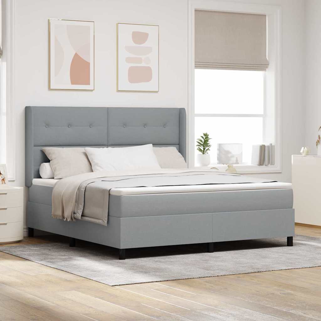 LED Boxspringbett mit Kopfteil Hellgrau 180 x 200 cm Stoff