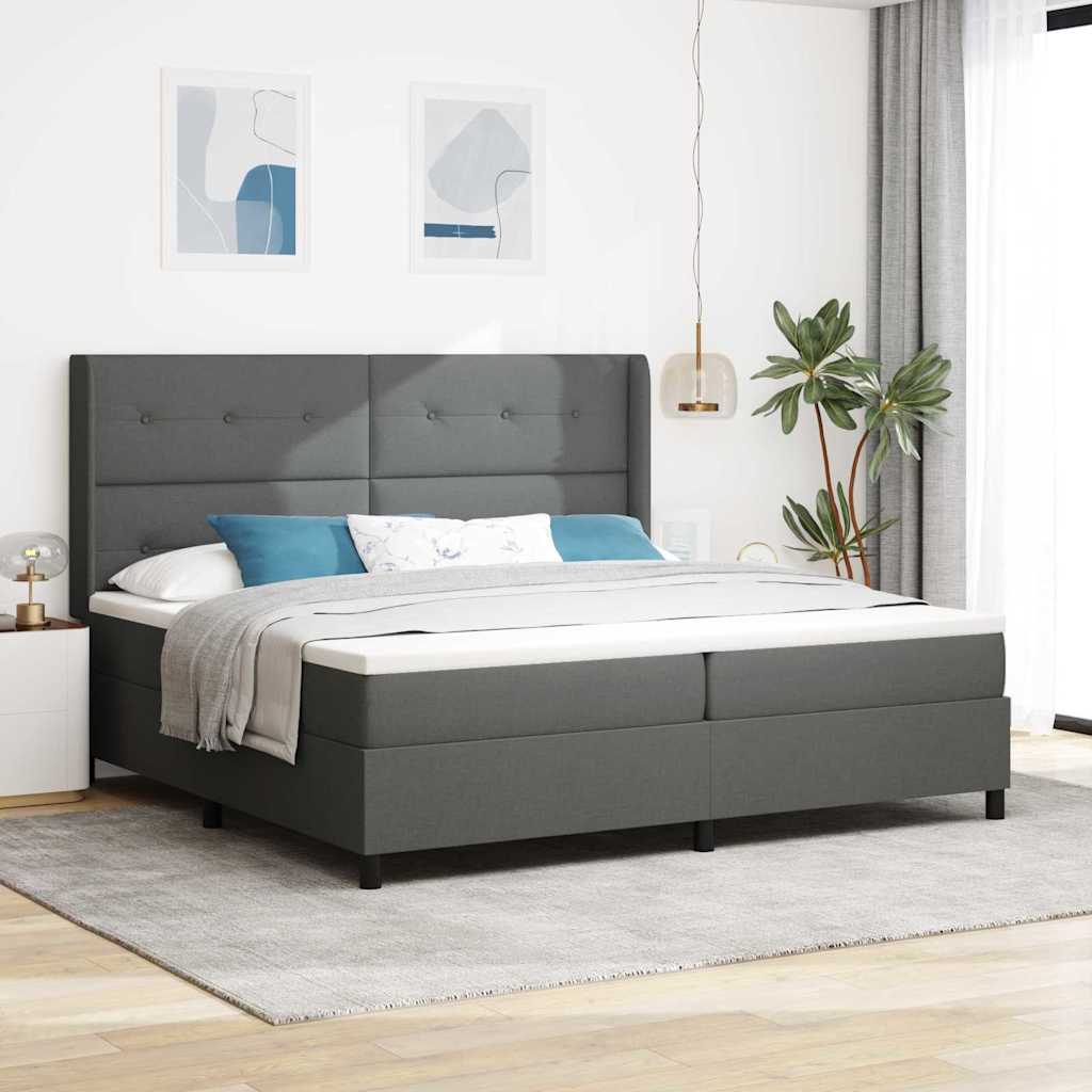 LED Boxspringbett mit Kopfteil Dunkelgrau 200 x 200 cm Stoff