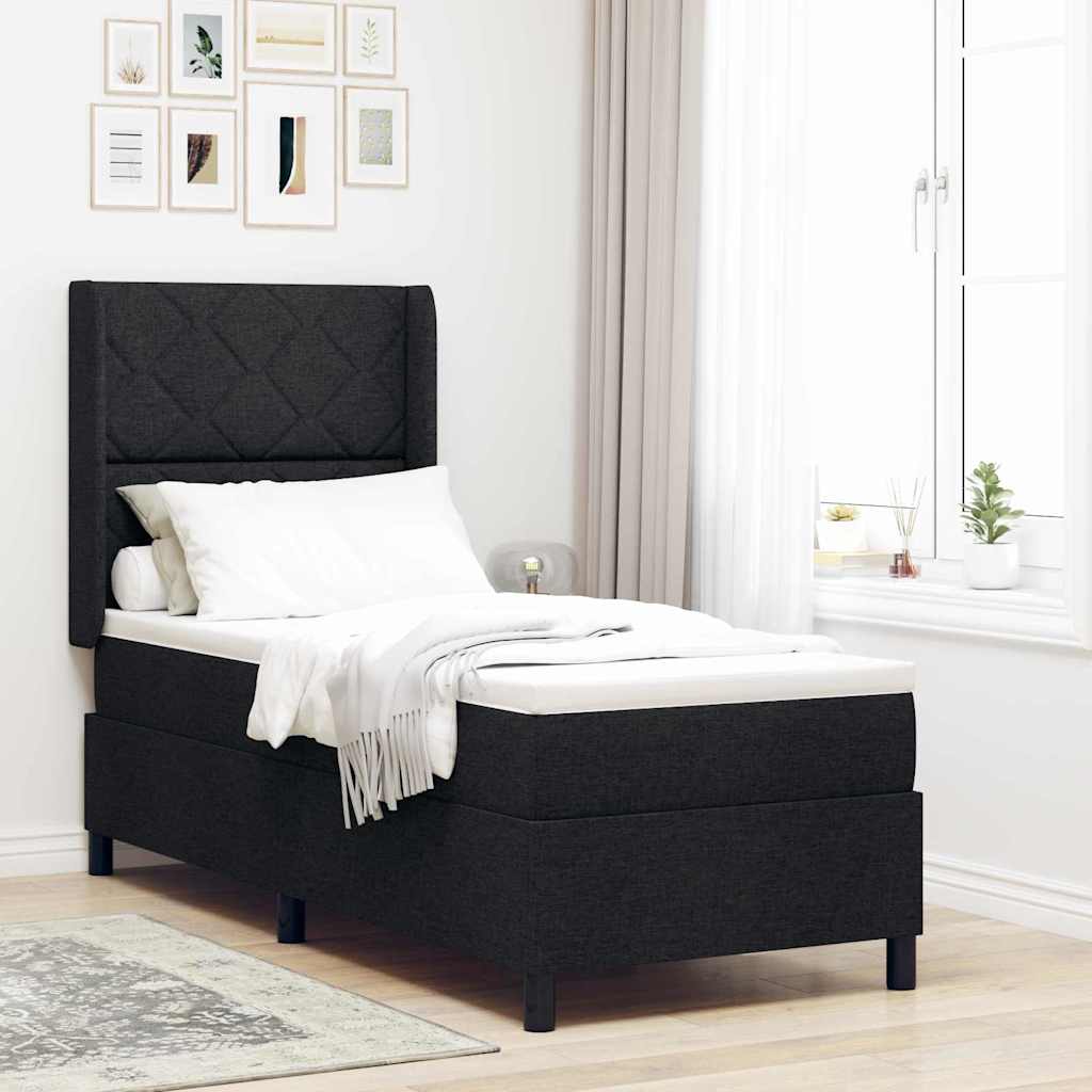 LED Boxspringbett mit Kopfteil Schwarz 80 x 200 cm Stoff