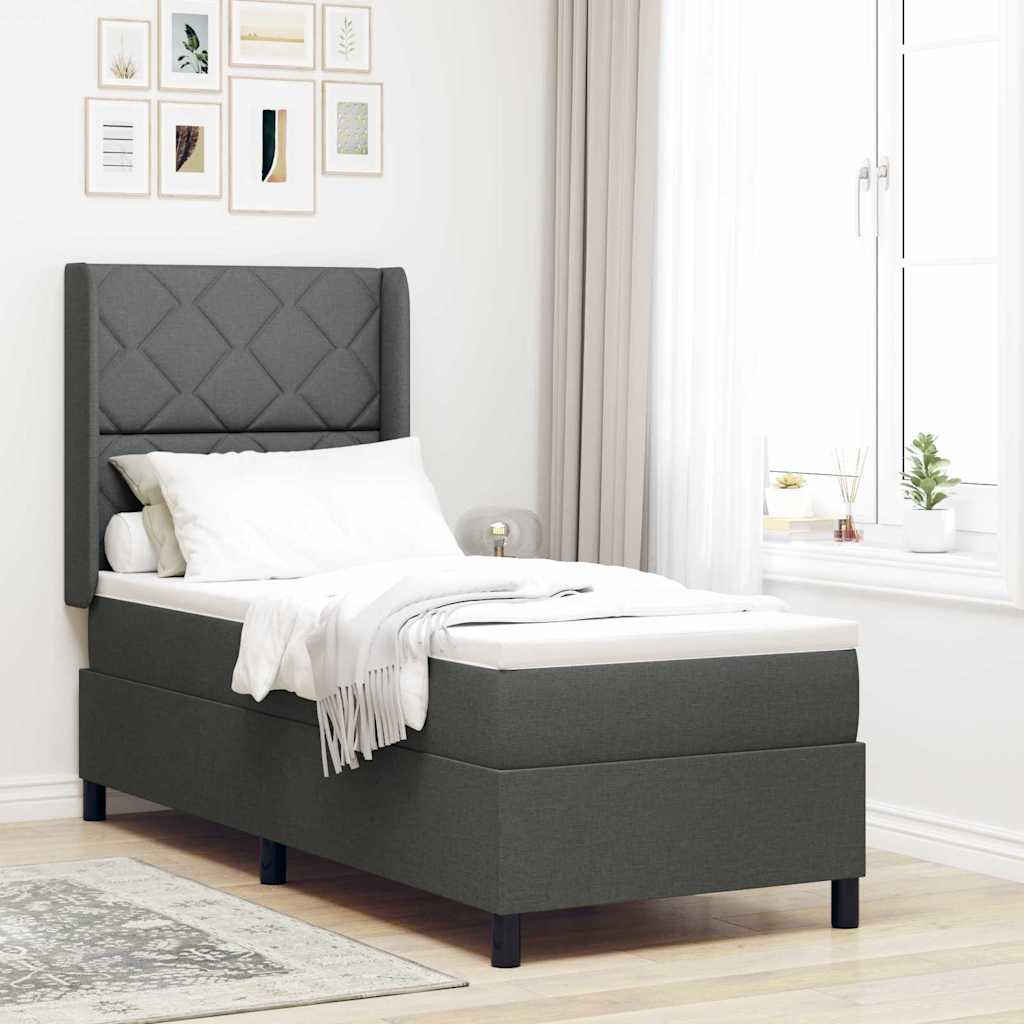 LED Boxspringbett mit Kopfteil Dunkelgrau 90 x 190 cm Stoff