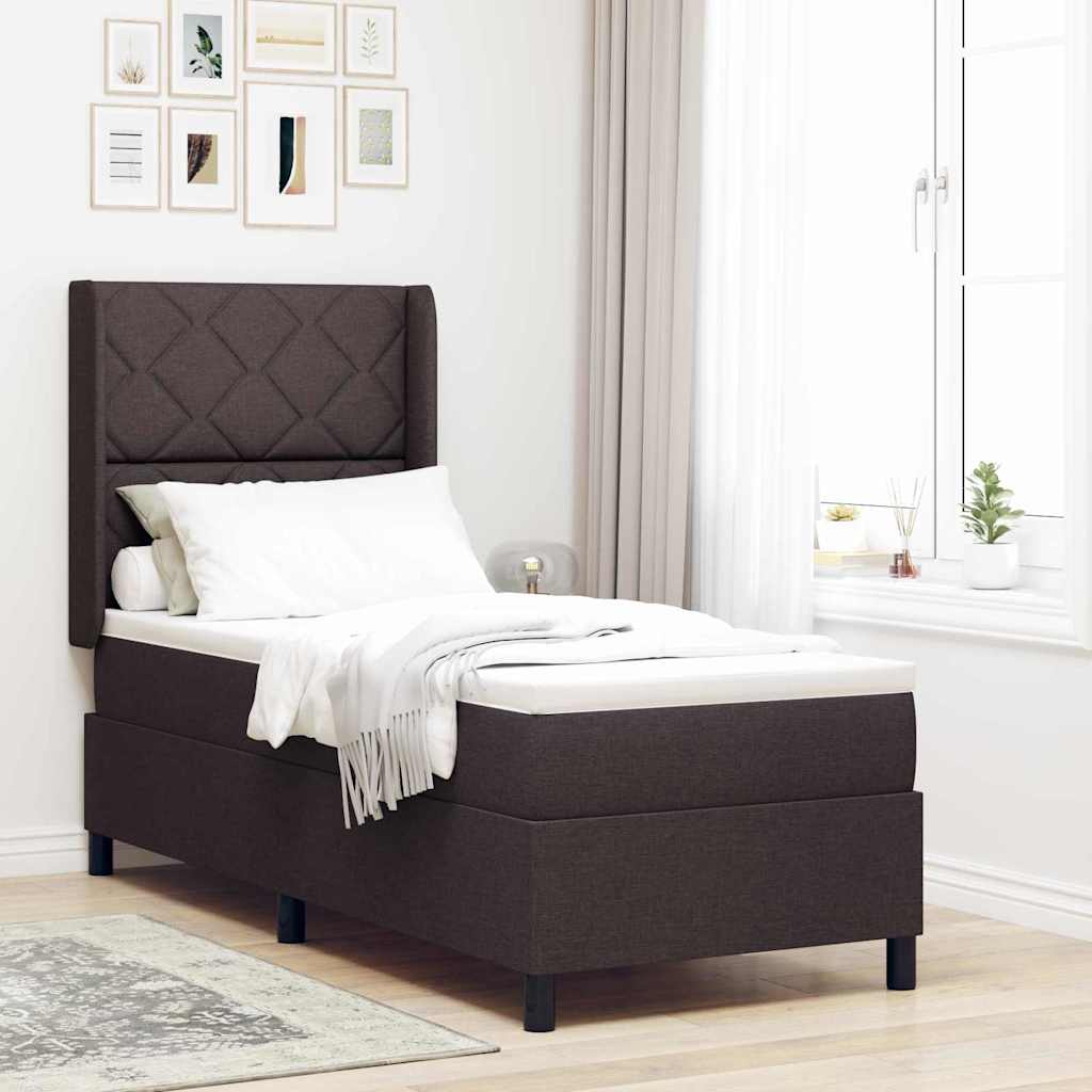 LED Boxspringbett mit Kopfteil Dunkelbraun 90 x 190 cm Stoff