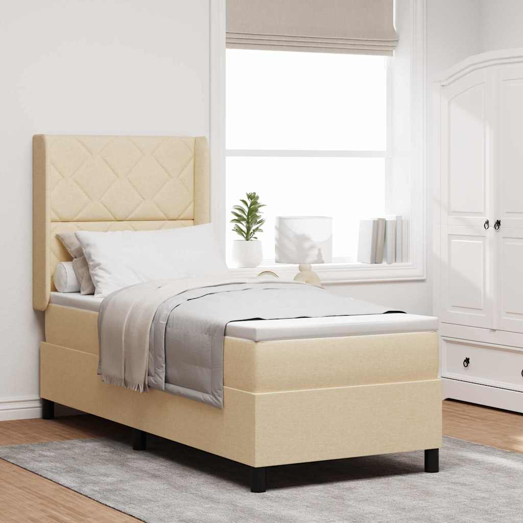 LED Boxspringbett mit Kopfteil Creme 90 x 190 cm Stoff