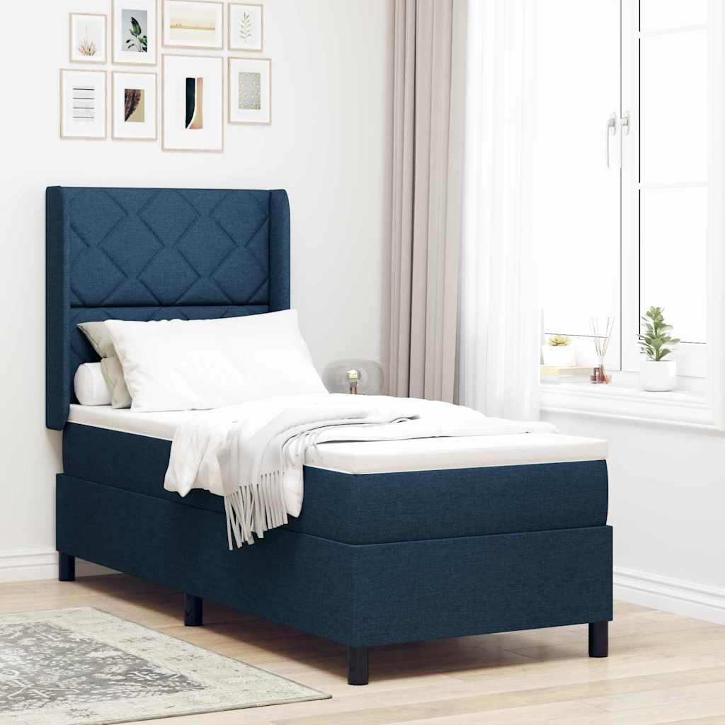 LED Boxspringbett mit Kopfteil Blau 90 x 190 cm Stoff