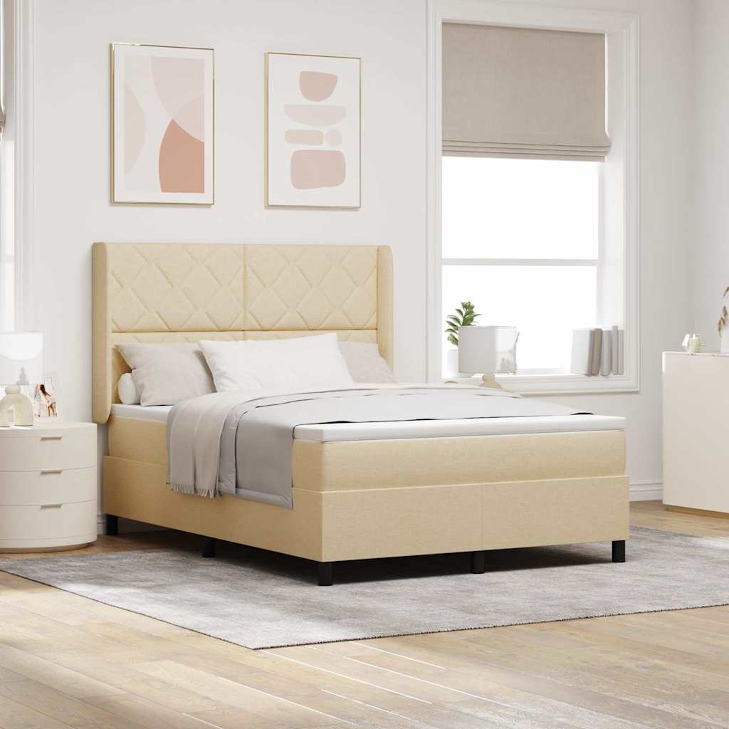 LED Boxspringbett mit Kopfteil Creme 160 x 200 cm Stoff