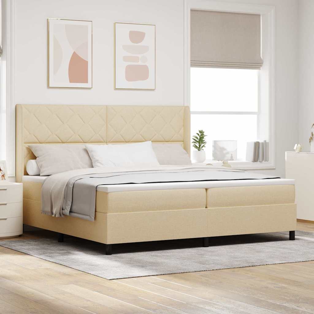 LED Boxspringbett mit Kopfteil Creme 200 x 200 cm Stoff