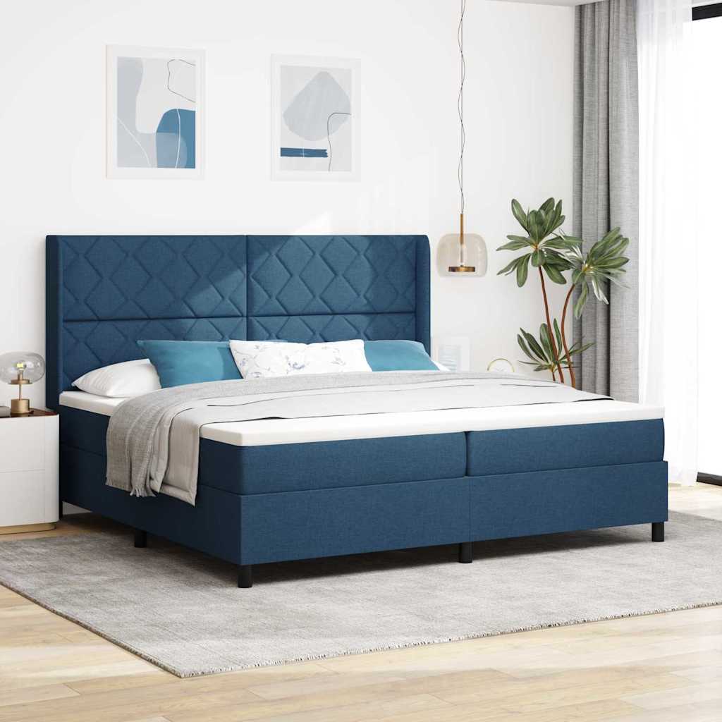 LED Boxspringbett mit Kopfteil Blau 200 x 200 cm Stoff
