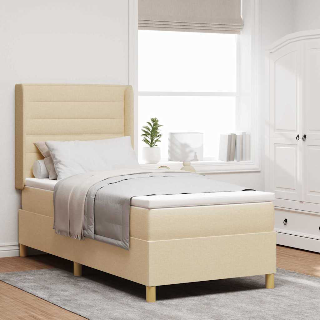 Boxspringbett mit LED-Lichtleisten Creme 100 x 200 cm Stoff