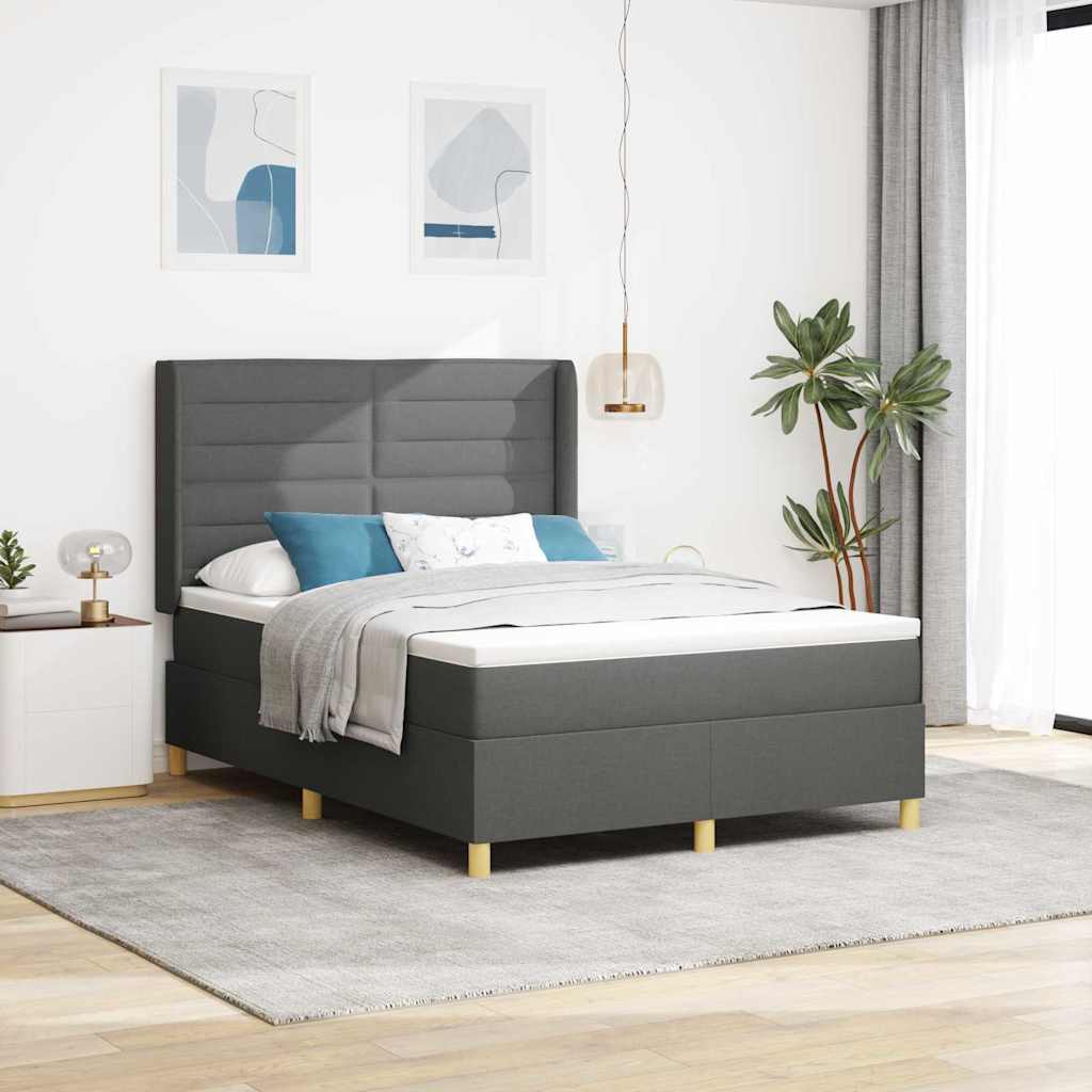 Boxspringbett mit LED-Lichtleisten Grau 140 x 190 cm Stoff