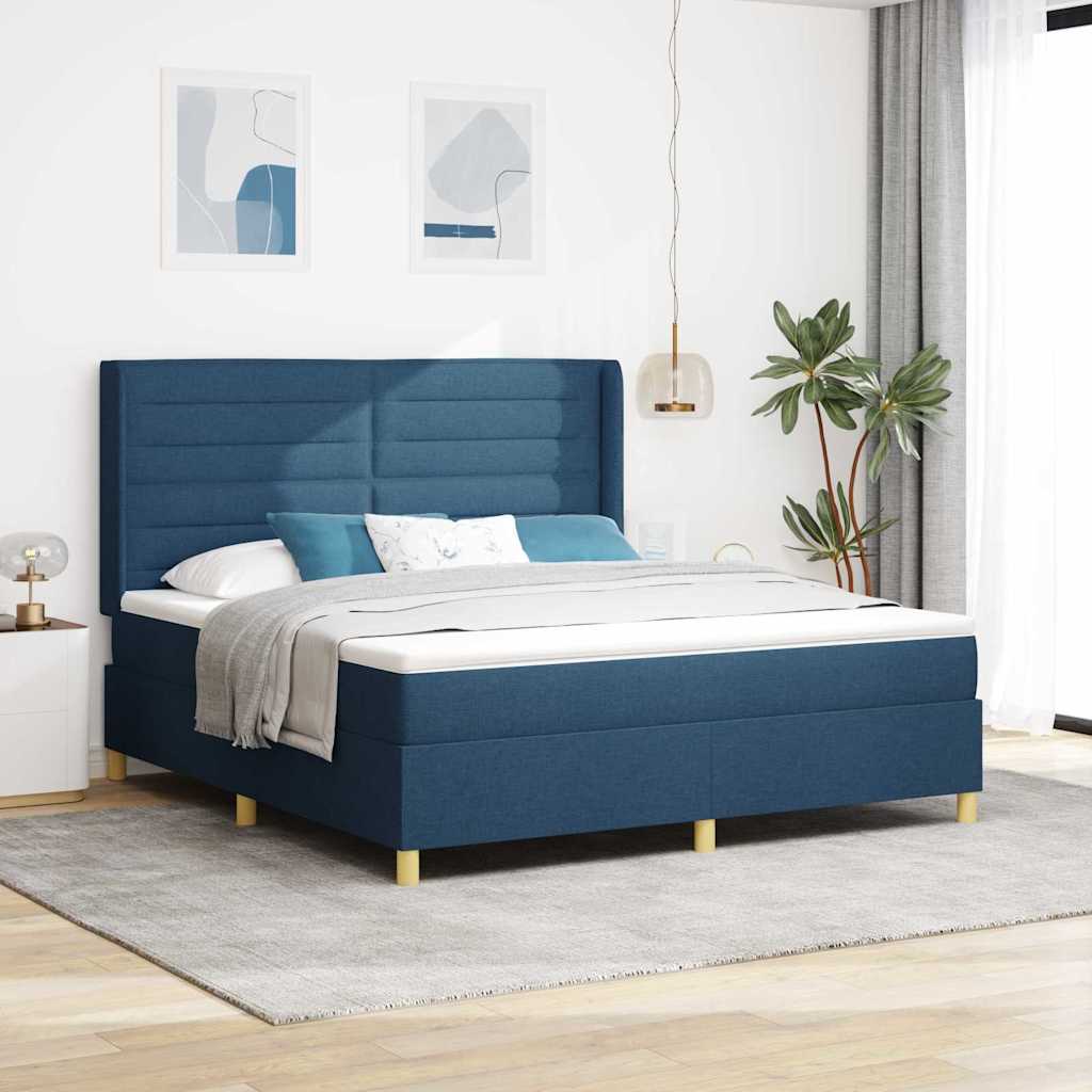 Boxspringbett mit LED-Lichtleisten Blau 180 x 200 cm Stoff