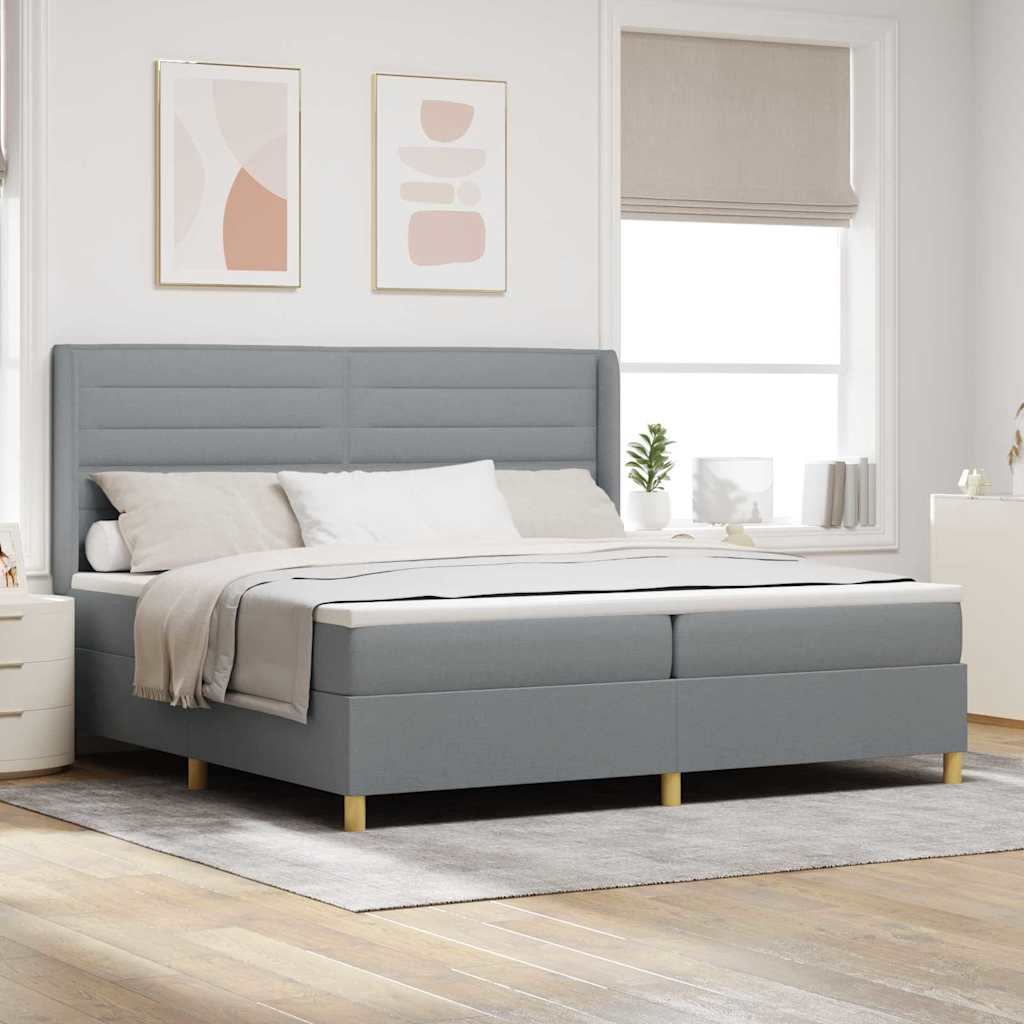 Boxspringbett mit LED-Lichtleisten Hellgrau 200 x 200 cm Stoff