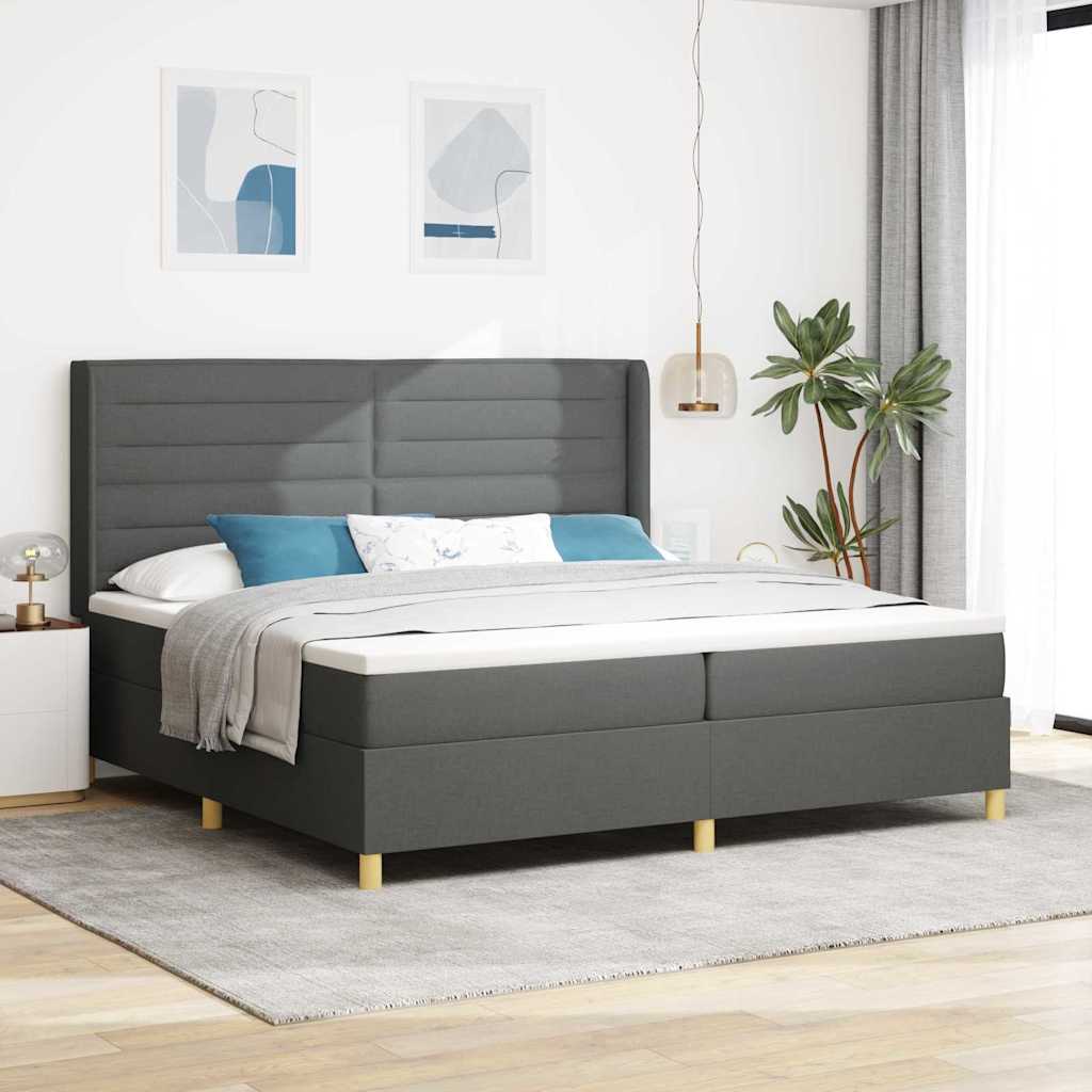 Boxspringbett mit Matratze mit LED Grau 200 x 200 cm Stoff