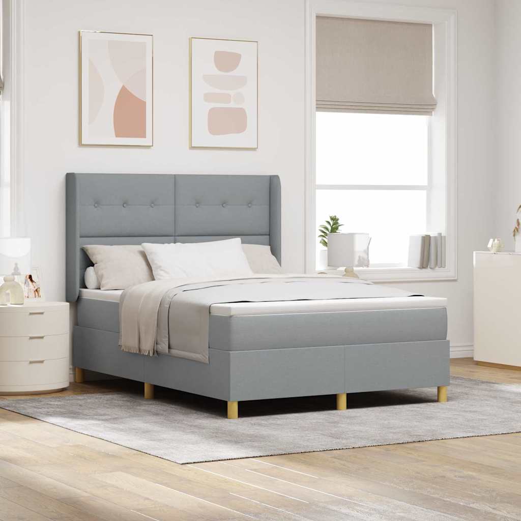 Boxspringbett mit LED-Lichtleisten Hellgrau 140 x 200 cm Stoff