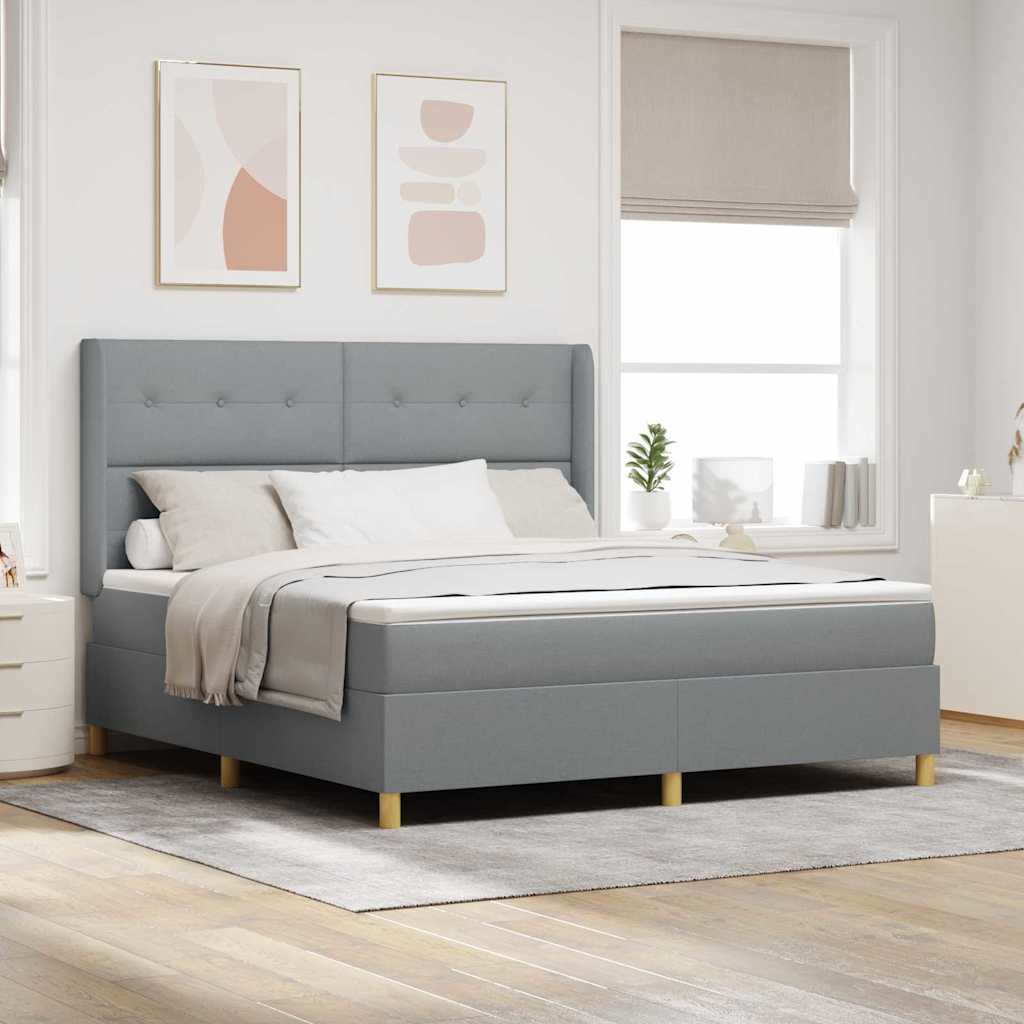 Boxspringbett mit LED-Lichtleisten Hellgrau 180 x 200 cm Stoff