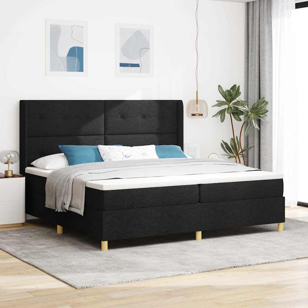 Boxspringbett mit LED-Lichtleisten Schwarz 200 x 200 cm Stoff