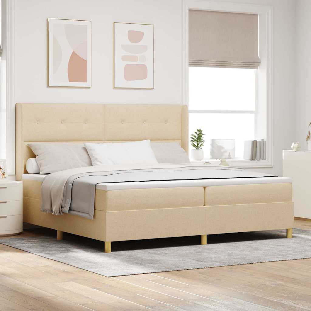 Boxspringbett mit LED-Lichtleisten Creme 200 x 200 cm Stoff