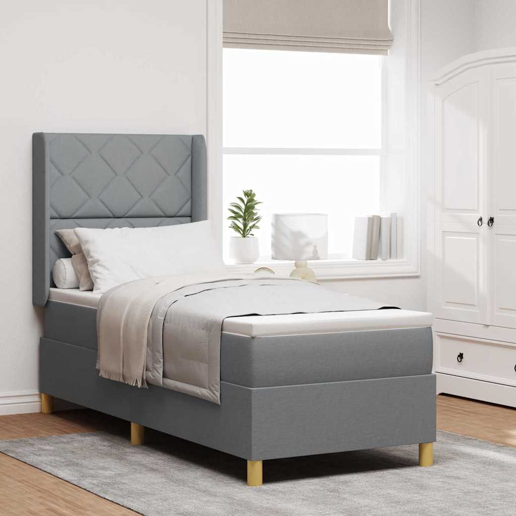 Boxspringbett mit LED-Lichtleisten Hellgrau 80 x 200 cm Stoff