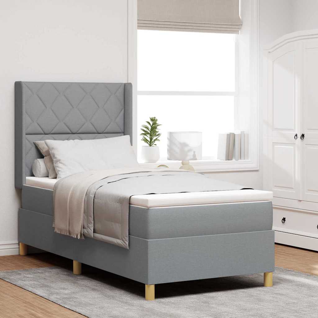 Boxspringbett mit LED-Lichtleisten Hellgrau 90 x 190 cm Stoff